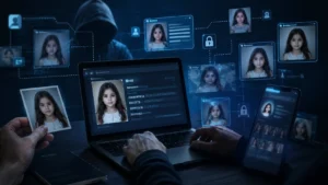 تصویر مفهومی از جعل هویت با استفاده از تصاویر کودک وکیل جرائم اینترنتی علیه کودکان