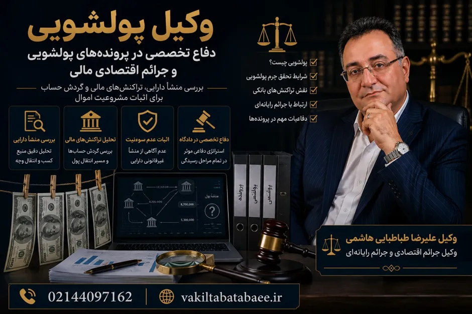 وکیل پولشویی علیرضا طباطبایی هاشمی، وکیل پایه یک دادگستری و متخصص پرونده‌های پولشویی و جرائم اقتصادی